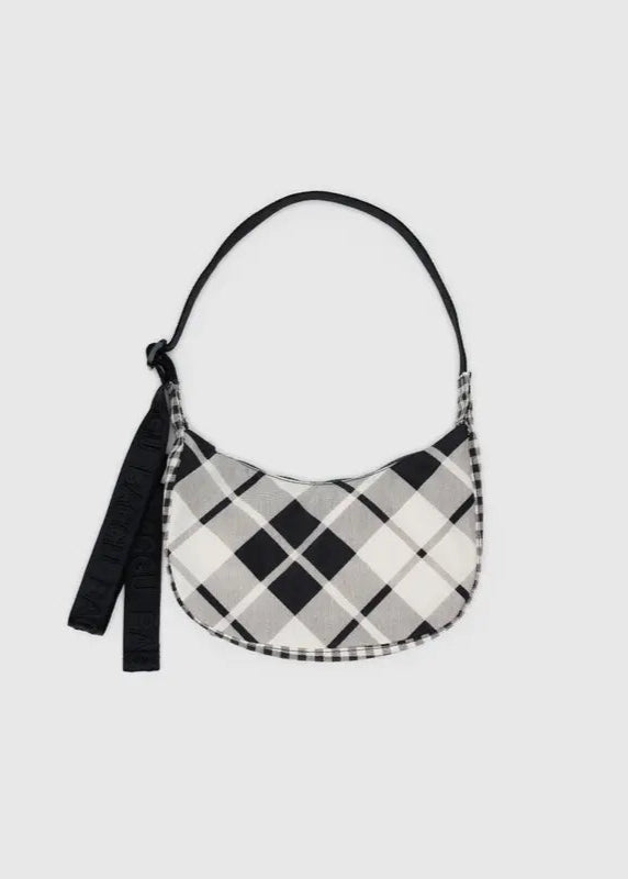BAGGU Small Nylon Crescent Bag in Mixed Plaid