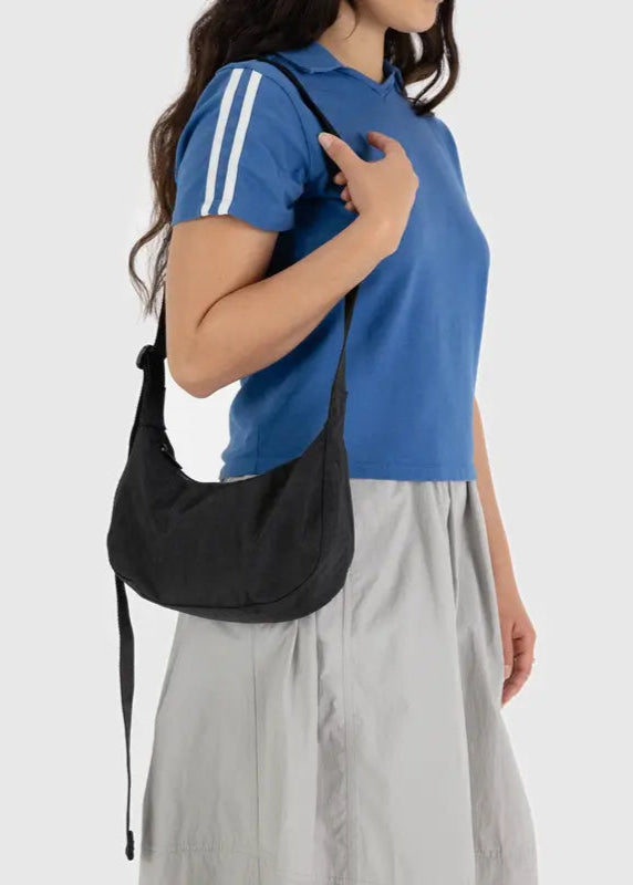 BAGGU Small Nylon Crescent Bag in Black