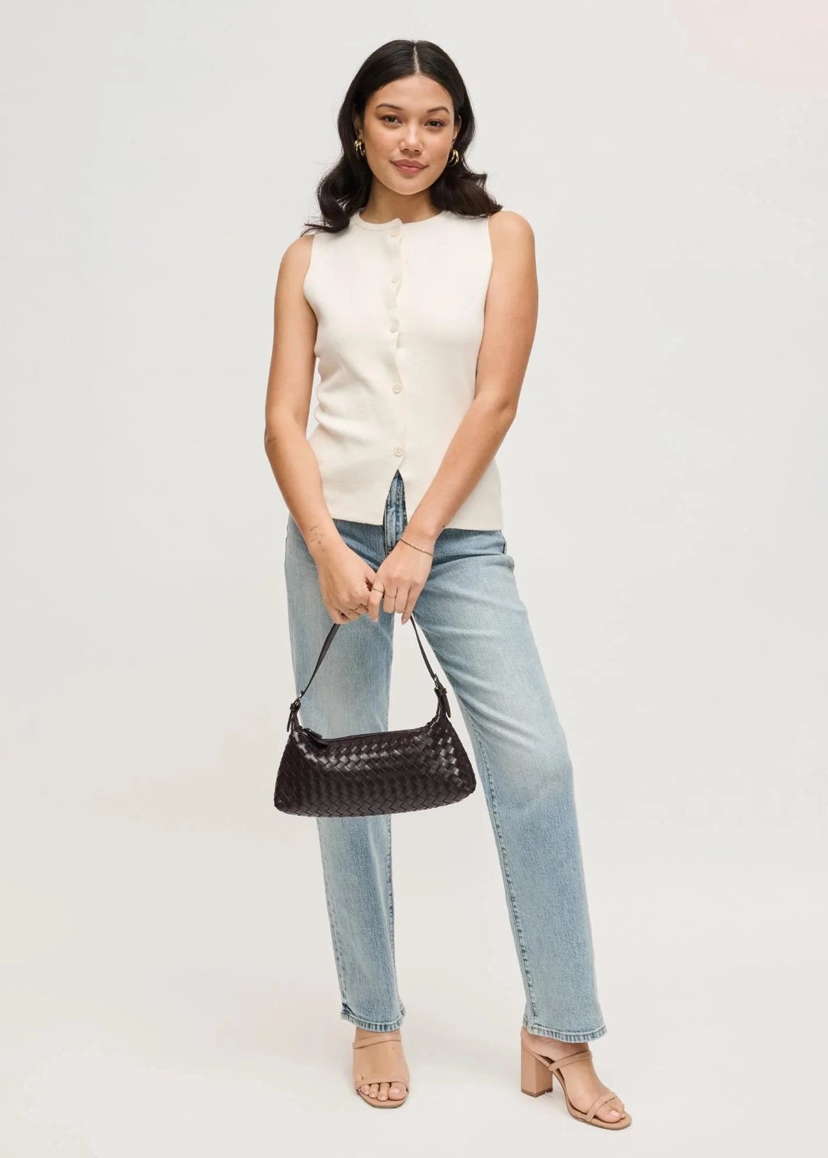 Audrey Woven Shoulder Bag in Chocolate